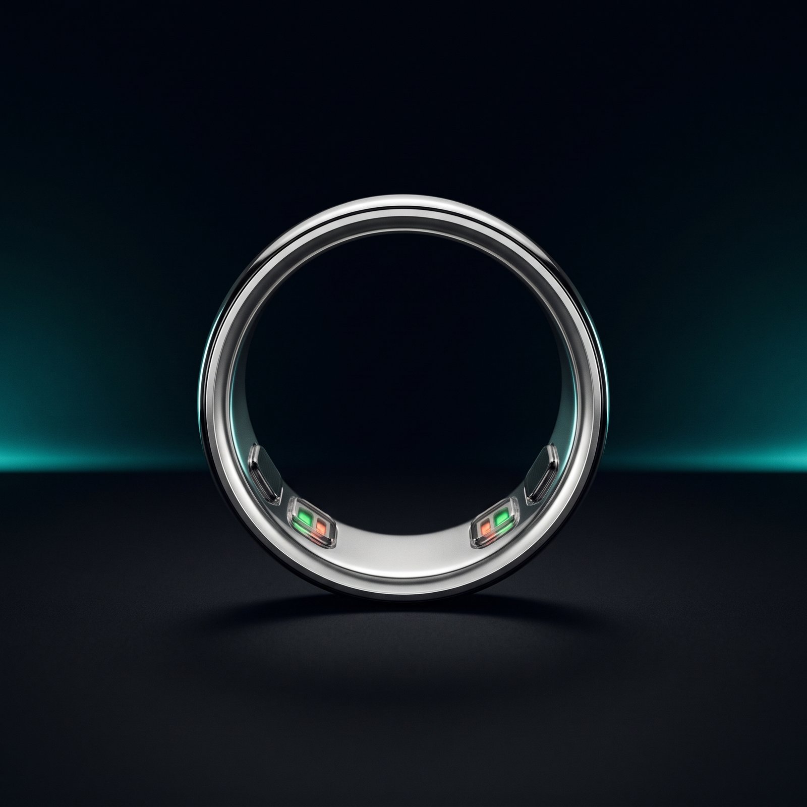 Oura Ring 5 titanium smart health and sleep tracker on a dark matte surface