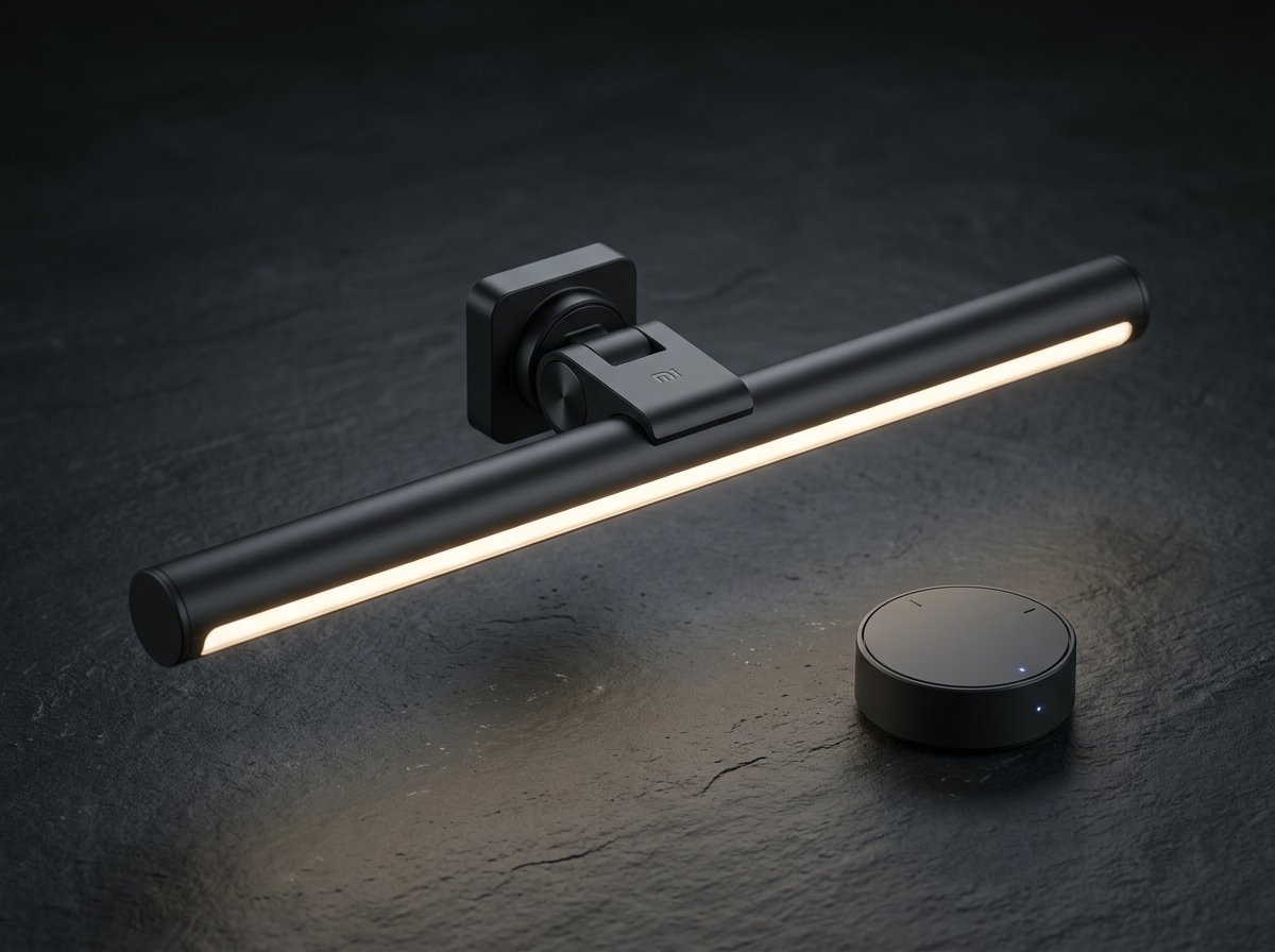 Xiaomi Mi Computer Monitor Light Bar with wireless rotary dial controller on desk setup