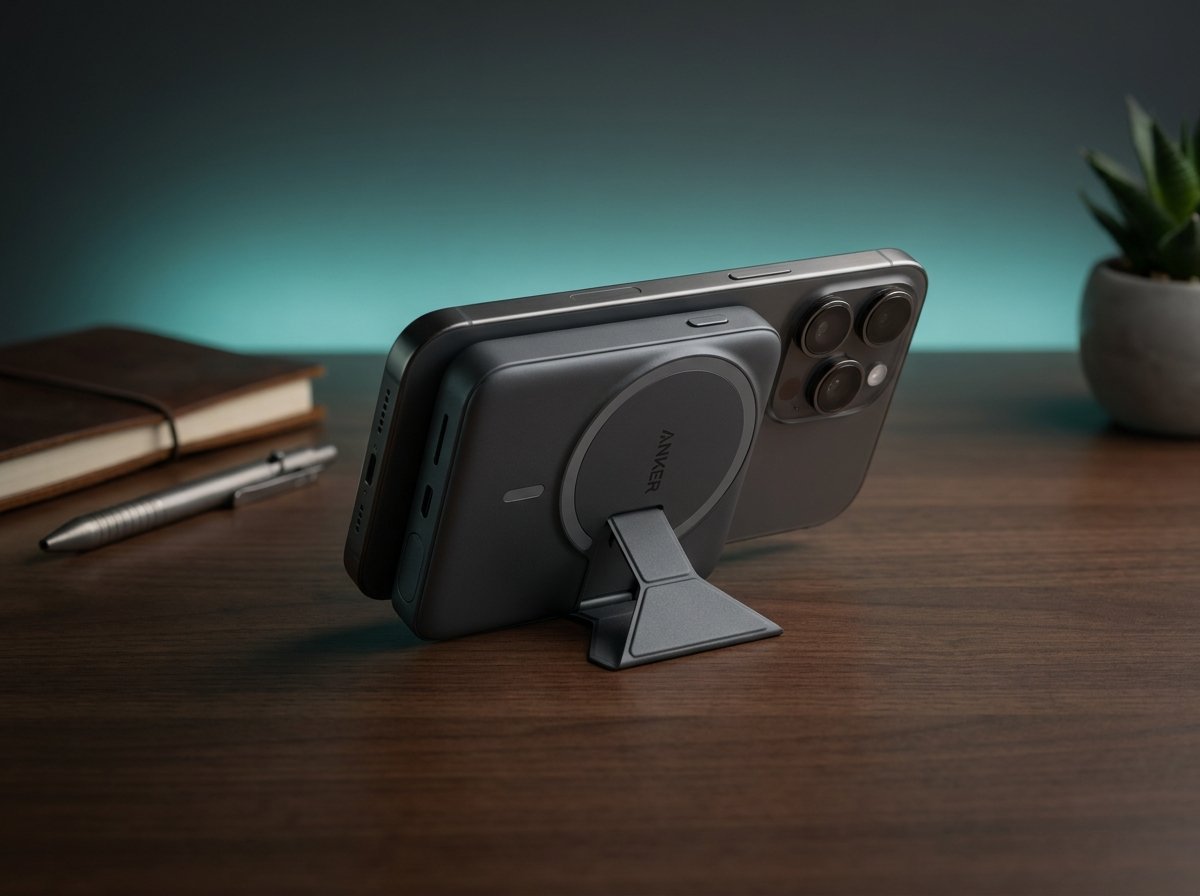 Anker MagGo Qi2 slim MagSafe power bank with foldable kickstand