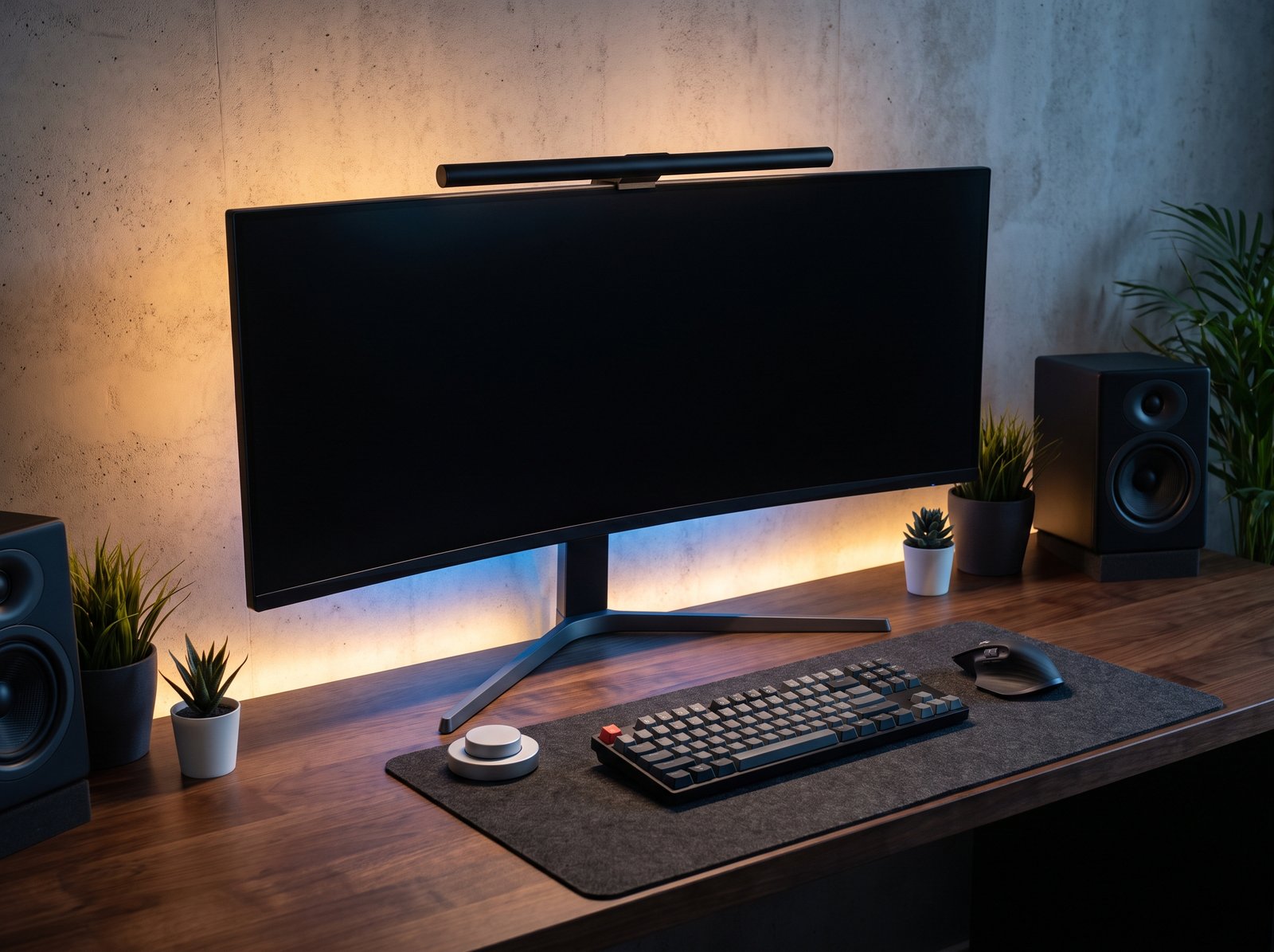 BenQ ScreenBar Halo mounted above a minimalist desk monitor