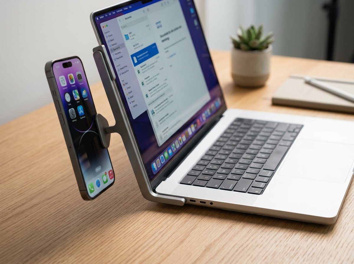 Rolling Square Edge Mount positioning iPhone beside laptop screen