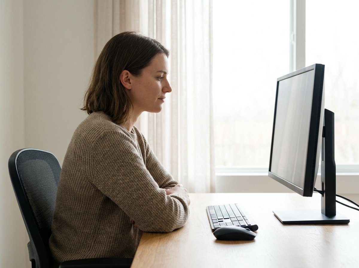 Ergonomic monitor distance and screen eye level position diagram