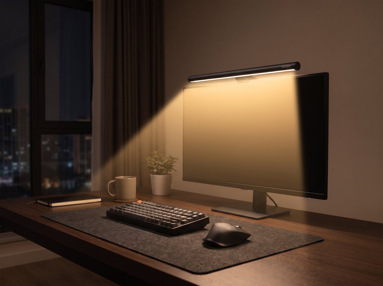 YEELIGHT Monitor Light Bar with integrated touch controls mounted above a monitor
