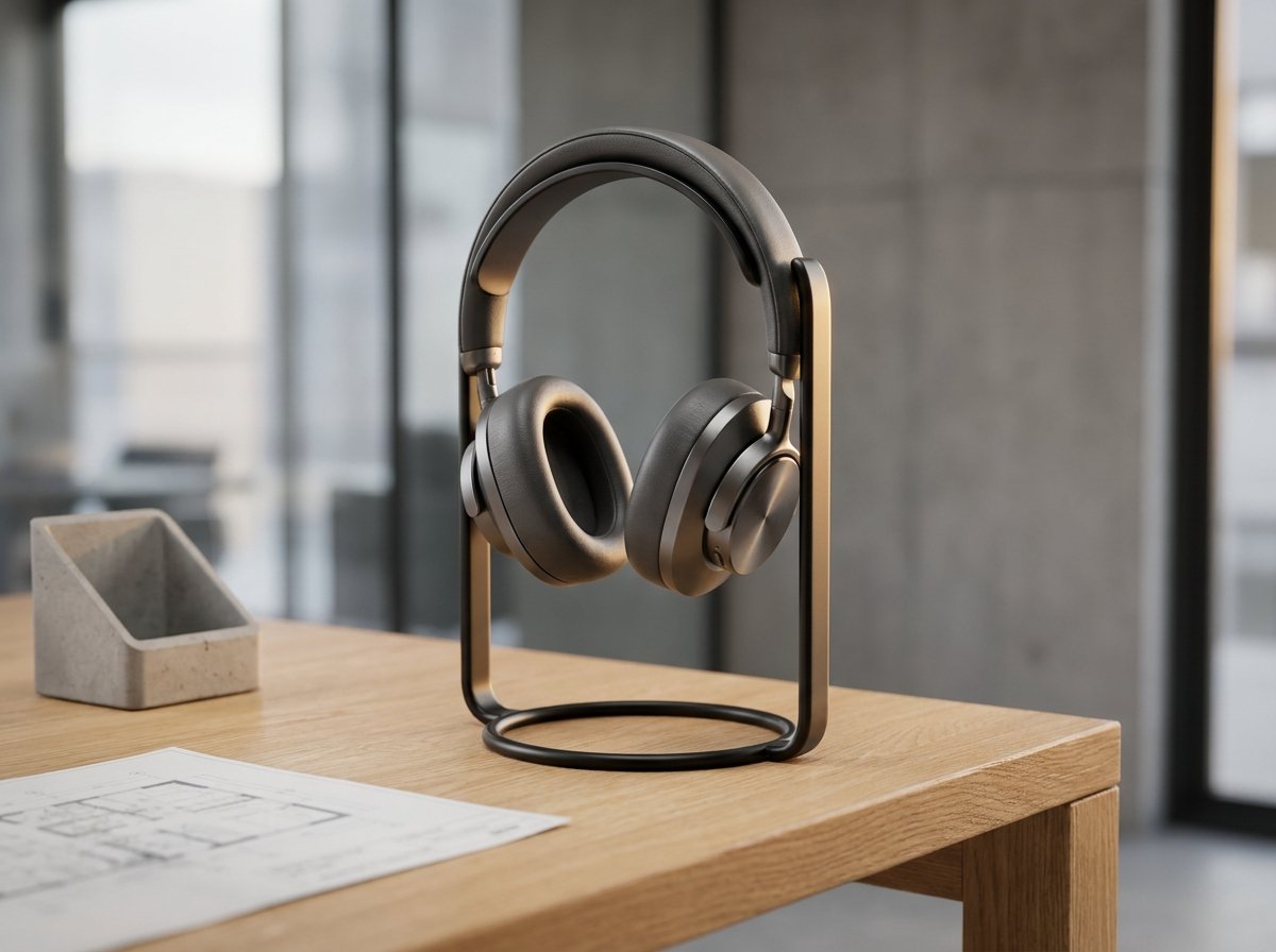 Minimalist aluminum headphone stand for desk