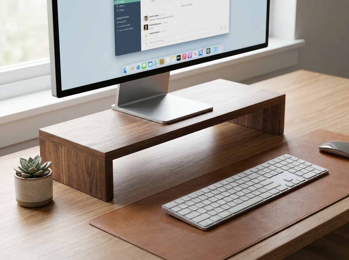 Solid wood ergonomic monitor riser for desk