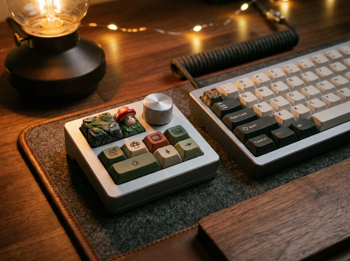 Programmable mechanical macro pad with rotary knob