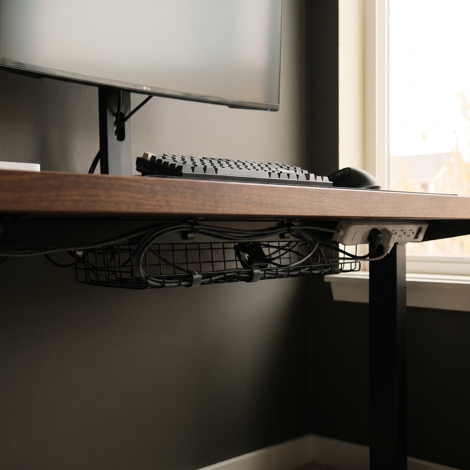 under desk cable tray power strip and cable management for home office setup