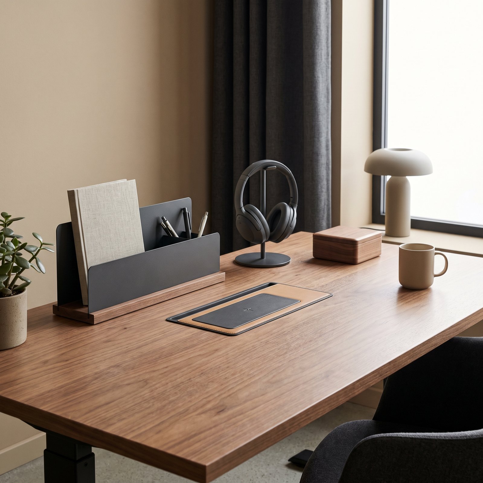 desk organizer headphone stand stationery and accessories in a home office