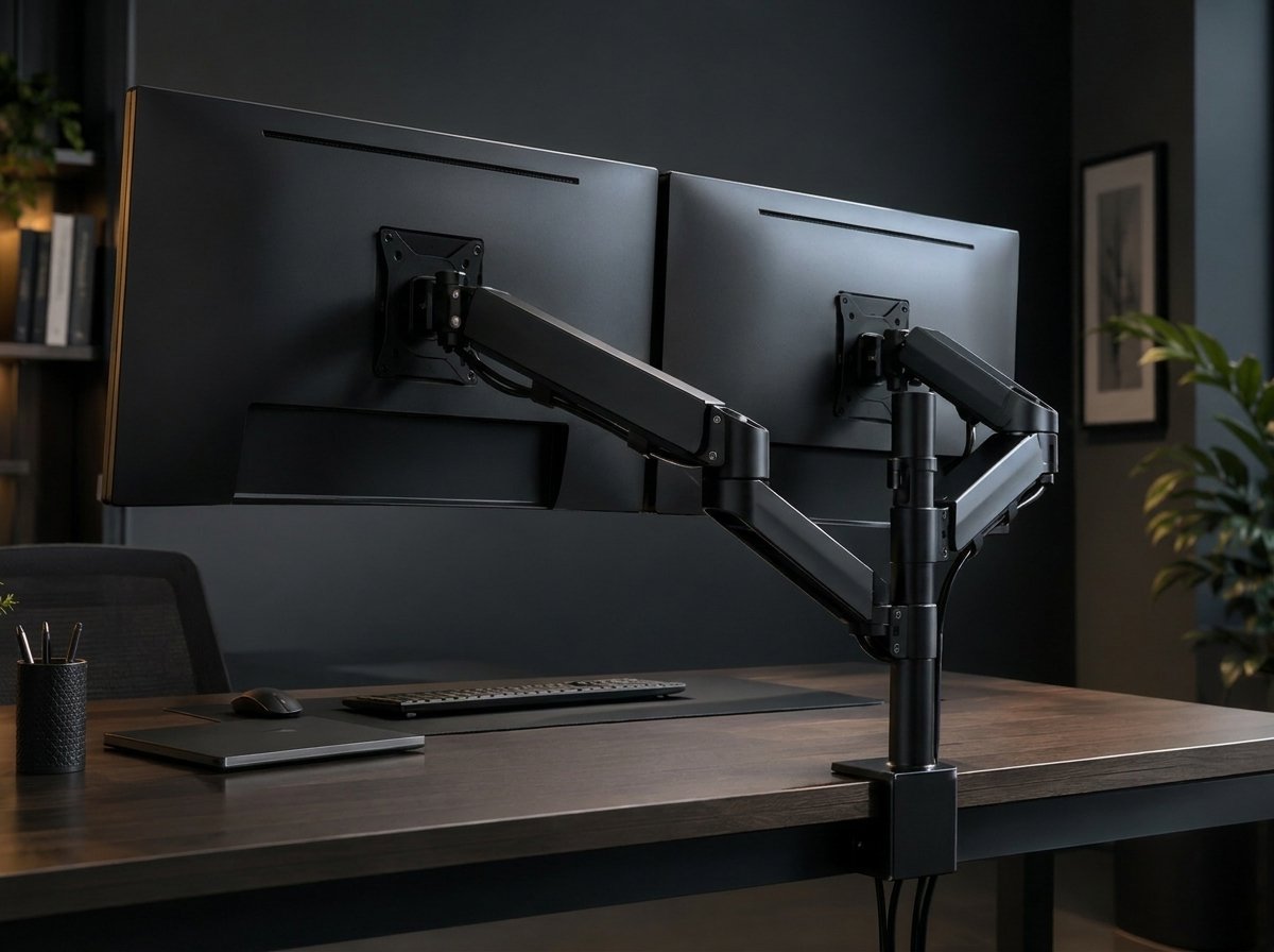HUANUO VESA monitor arm mounted to a minimalist desk