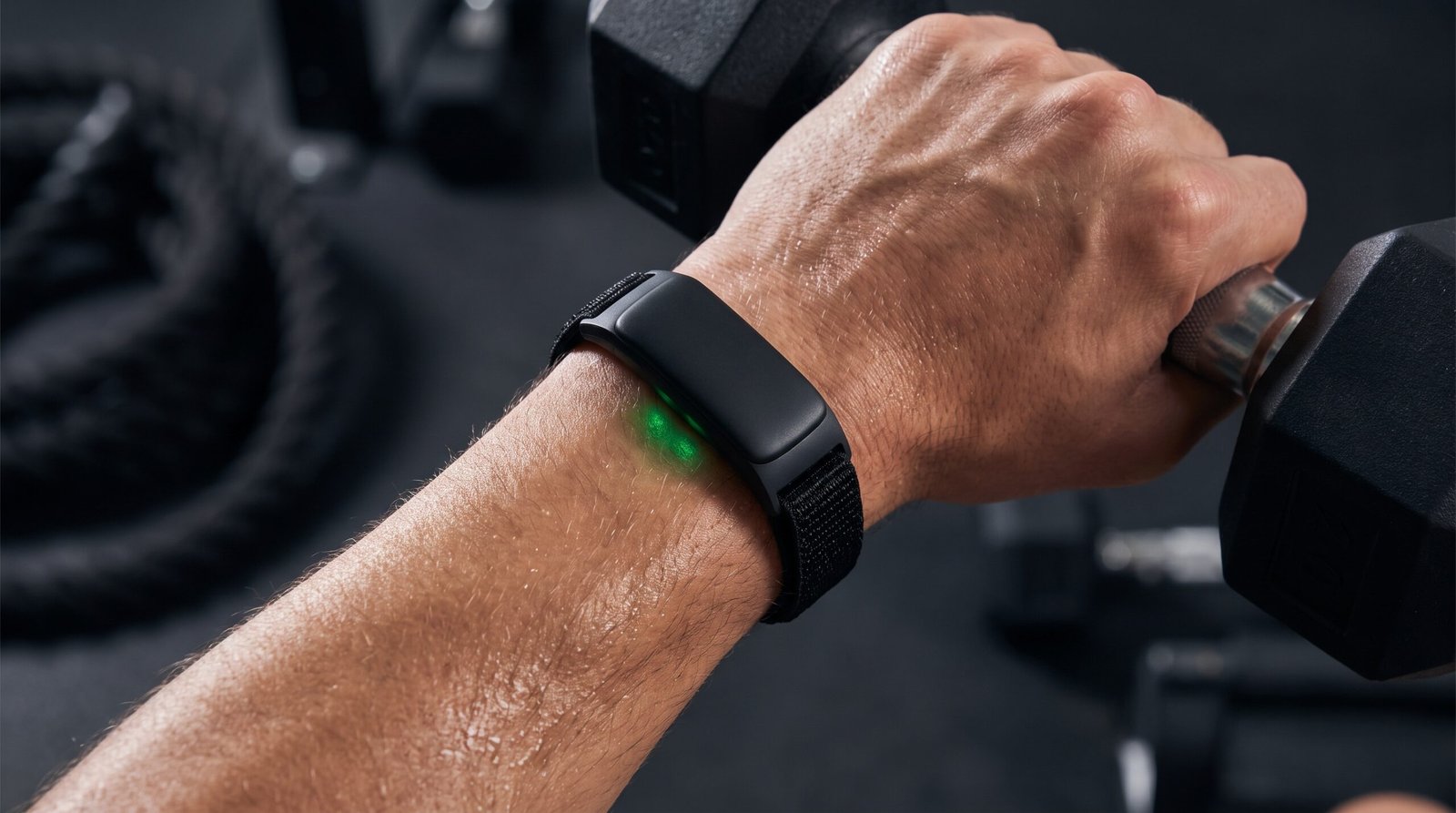 Screenless fitness tracker measuring heart rate during exercise