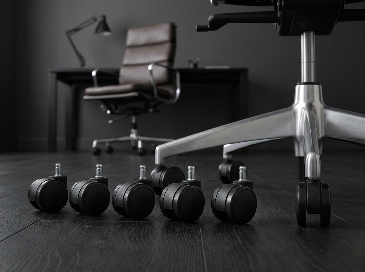 Universal replacement office chair wheels for a worn office chair